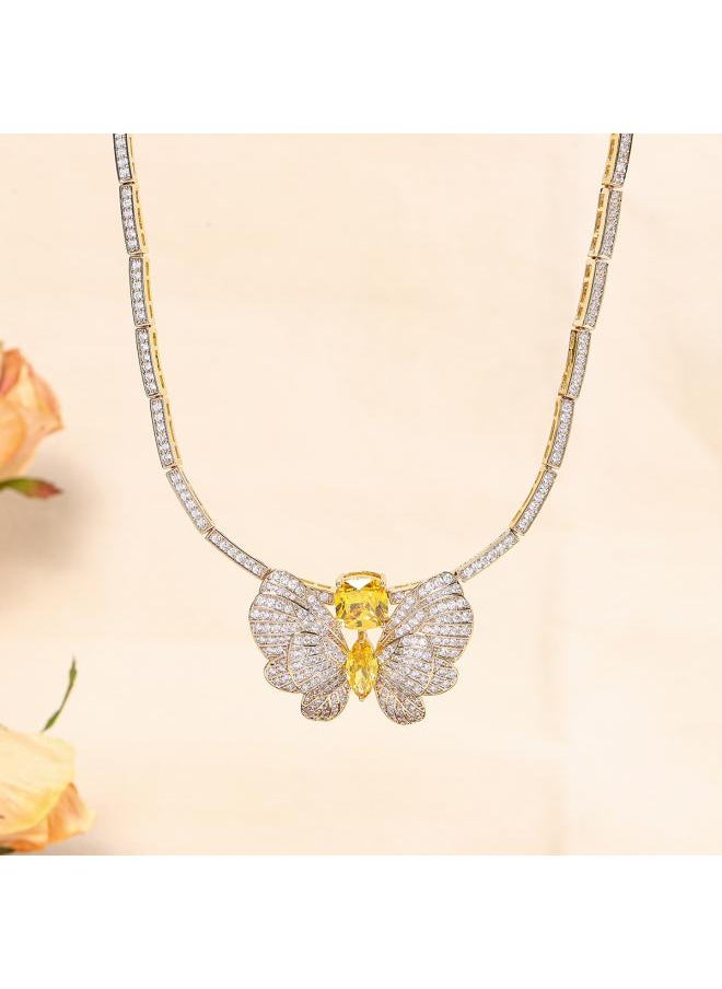 Generic Star-style Light Luxury Elegant Sweet Necklace Earrings Two-piece Set Butterfly Design High-grade Earrings Clavicle Chain 