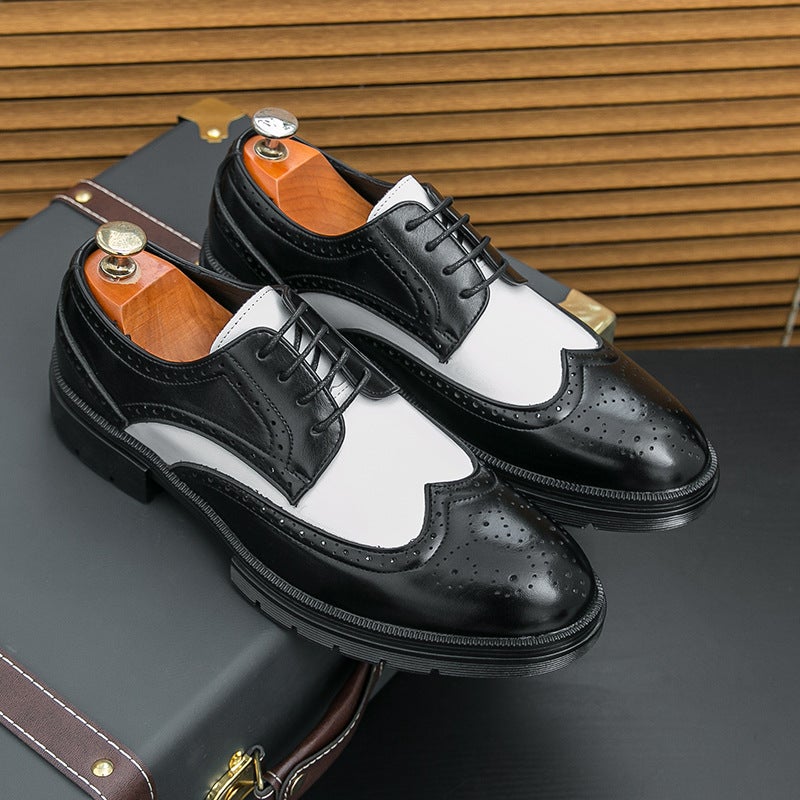 Large Size 46 Brogue Leather Shoes 2025 Color Matching Business Formal Leather Shoes For Men - Image 1