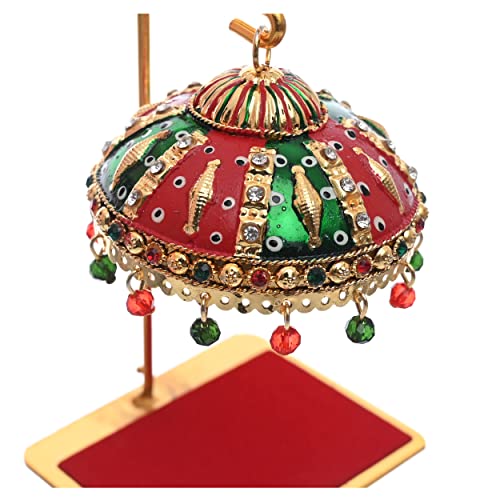 TEJ GIFTS Metal Umbrella Chhatra with Hanging Crystals (U-111) – Decorative Showpiece for God Idol, Car Dashboard, Office Table & Home Decor – Pooja Mandir Accessory - 111 - Image 3
