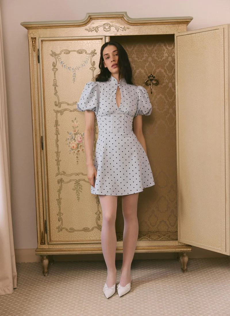 Lichi  Polka dot mini dress with lantern sleeves for Women | Best Price UAE