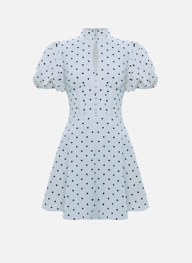 Lichi Polka dot mini dress with lantern sleeves