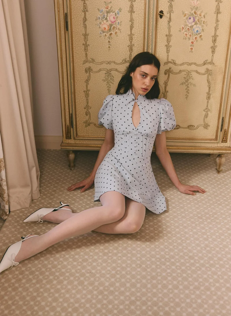 Lichi  Polka dot mini dress with lantern sleeves for Women | Best Price UAE