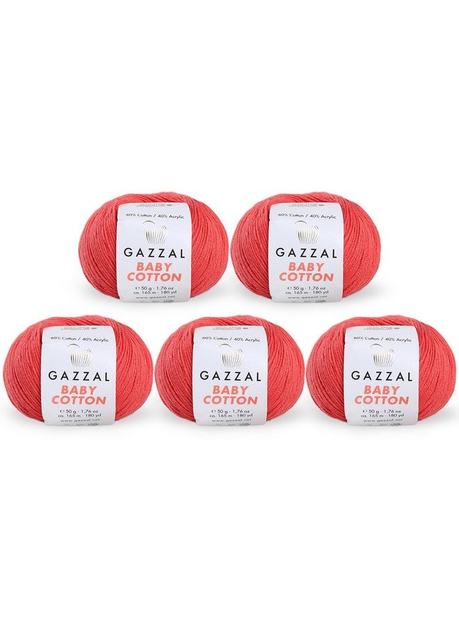 غزال 5 خصلات (عبوة) إجمالي 8.8 أونصة. خيوط قطنية من غازال بيبي، كل منها 1.76 أونصة (50 جم) / 150 ياردة (165 مترًا) غزل ناعم ناعم للأطفال 60% قطن (أحمر 3418) - Image 1