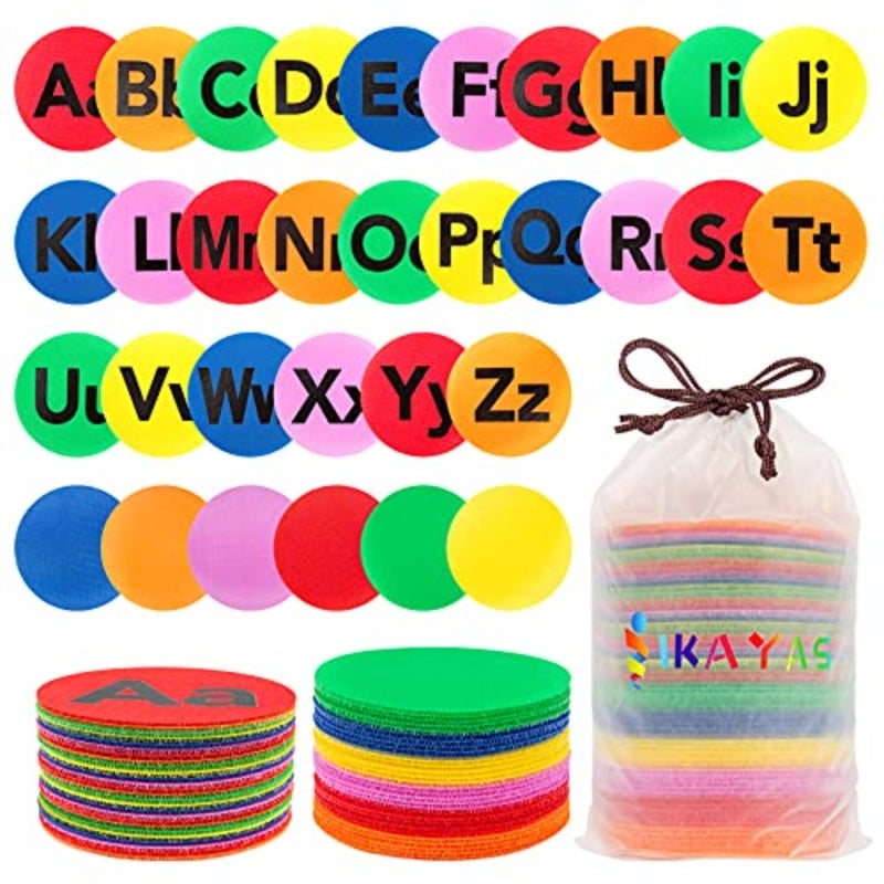 56 Pcs Carpet Spots Markers Floor Dots Carpet Circles Carpet Markers for Social Distancing and Wait Line Up, 26 Alphabet and 30 Pcs Carpet Dots Carpet Spots for Classroom, 6 Colors - Image 1