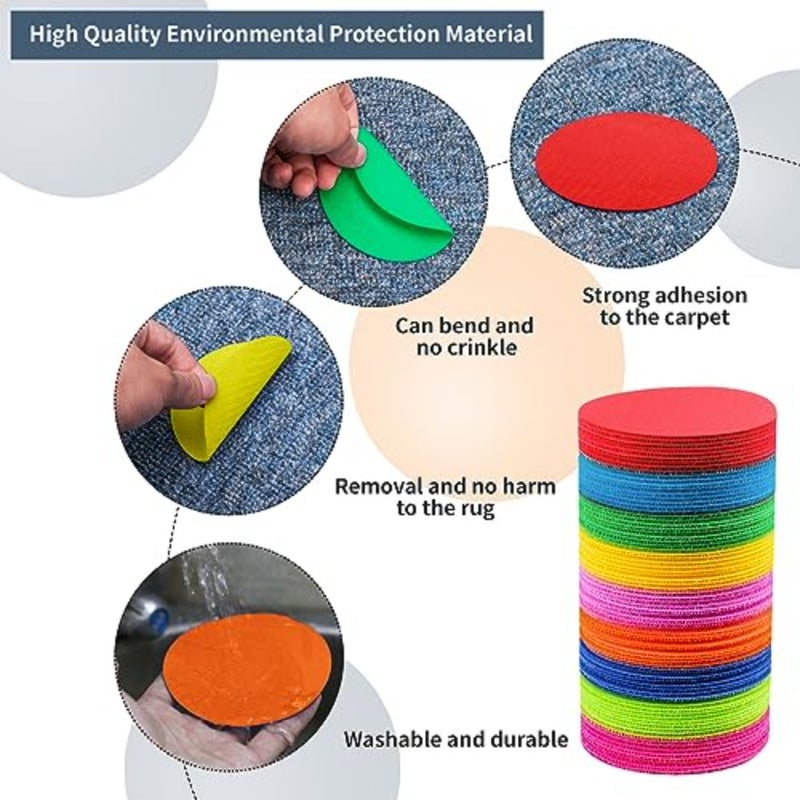 56 Pcs Carpet Spots Markers Floor Dots Carpet Circles Carpet Markers for Social Distancing and Wait Line Up, 26 Alphabet and 30 Pcs Carpet Dots Carpet Spots for Classroom, 6 Colors - Image 3
