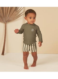 General 3-Piece Boys Split Body Swimsuit, Long Sleeved Swimsuit, High-Quality Sun Protection And Quick Drying Swimsuit For Babies With Same Color Swim Cap  - Image 2