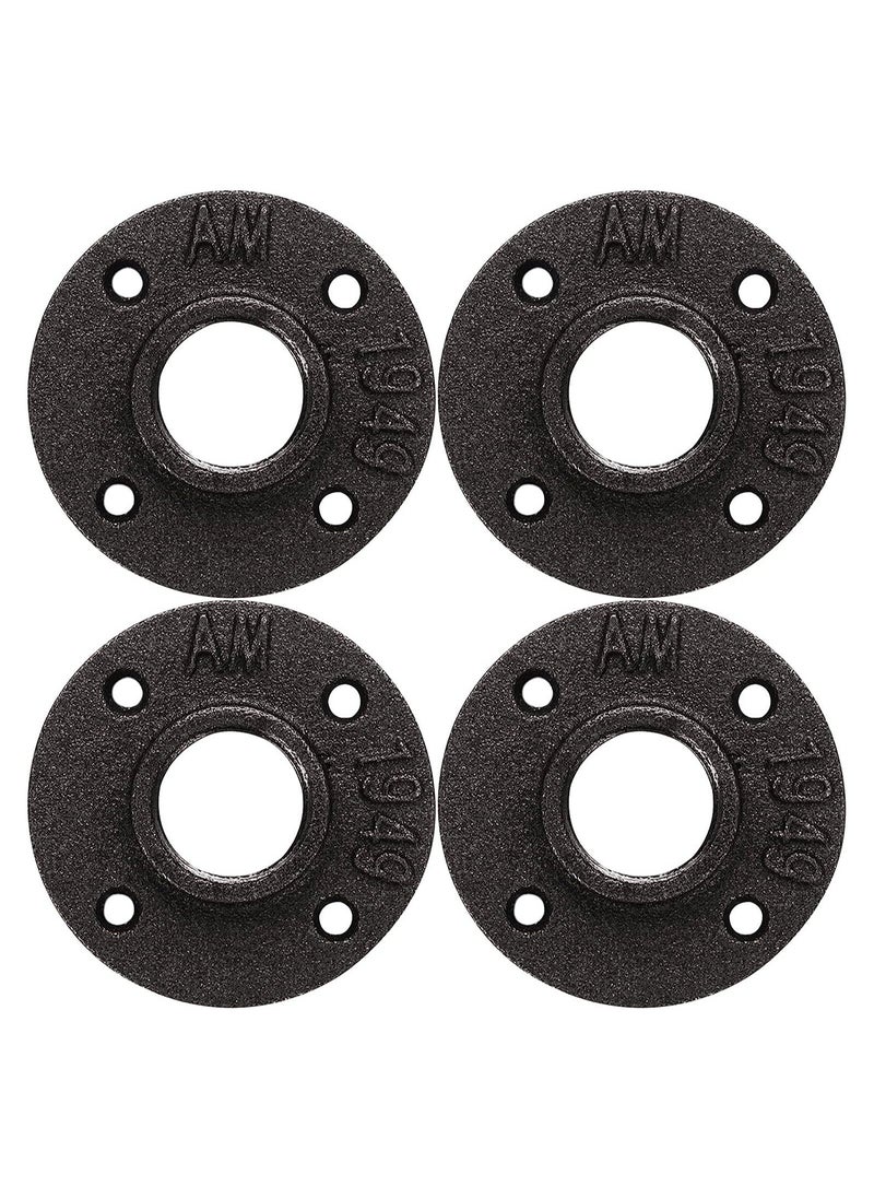 Y&D Black Floor with Threaded Hole, Malleable Iron Pipe for Industrial Vintage Style, DIY Project, Shelving Decoration, Furniture, 4PCS (1 Inch)  - Image 1