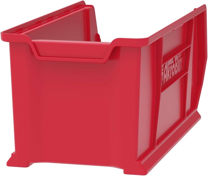 AkroMils 30287 Super-Size AkroBins Plastic Storage Bins, Space-Saving Stackable Bins for Garage, Classroom, Warehouse Organization, 24-Inch L x 11-Inch W x 10-Inch H, Red, 4-Pack - Image 3