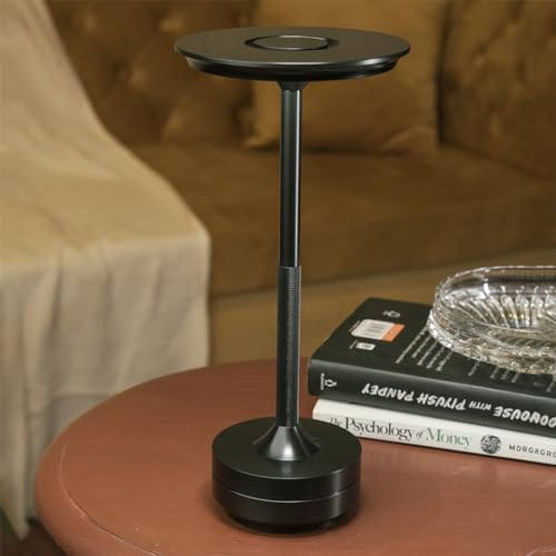 Chronos Aureola Cordless LED Table Lamp (Black) - USB Rechargeable Portable Touch Control Dimmable 3 Light Color Tunable Table Lamp for Hotel, Cafe, Restaurant or Home for Bedside, Center or Dining - Image 1