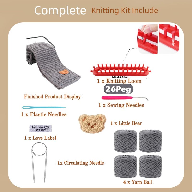 Yarniss Knitting Loom Kits with Plush Yarn for Beginner,Knitting Scarf Kits with Step by Step Tutorial,Learn to Knit Kit for Teens & Adults - Image 2