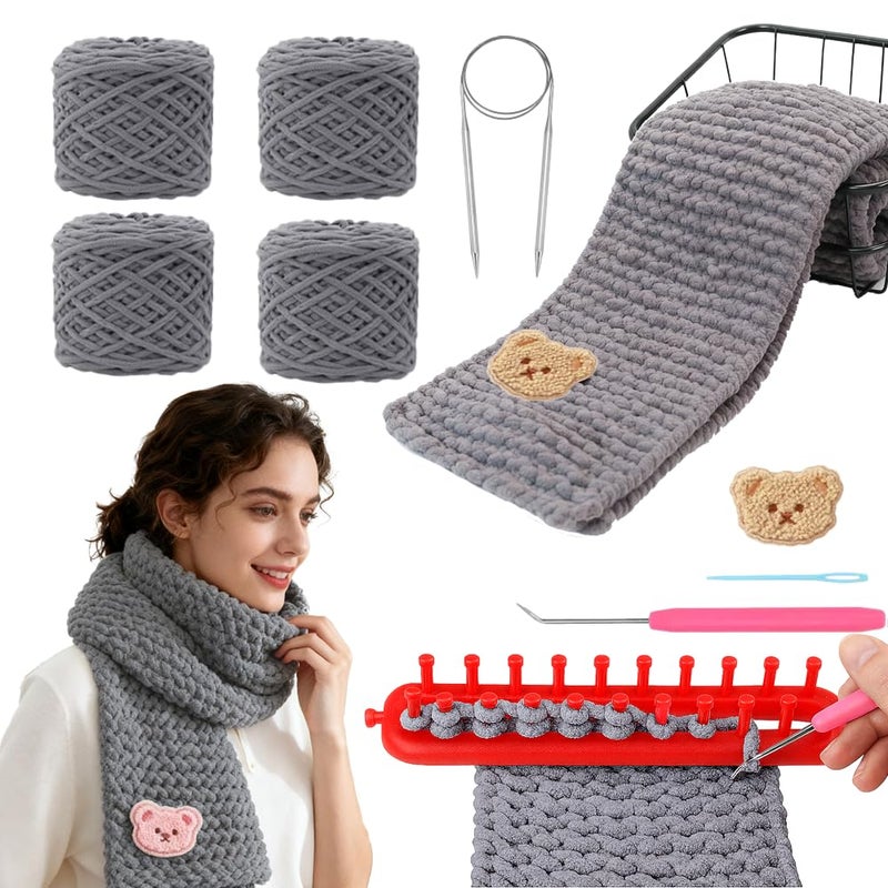 Yarniss Knitting Loom Kits with Plush Yarn for Beginner,Knitting Scarf Kits with Step by Step Tutorial,Learn to Knit Kit for Teens & Adults - Image 1