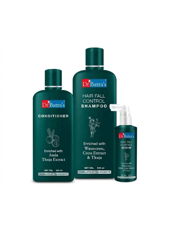 Dr Batra's Hair Fall Control Serum - 125ml, Conditioner - 200 ml and Hair Fall Control Shampoo - 500 ml, Kit for deep nourishment, Frizz control, Highly rich Thuja, pH balance, Sulphate free (Pack of 3) - Image 1