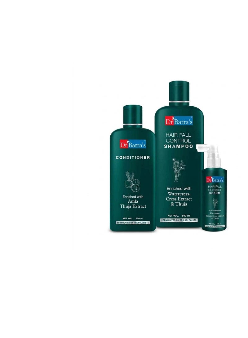 Dr Batra's Hair Fall Control Serum - 125ml, Conditioner - 200 ml and Hair Fall Control Shampoo - 500 ml, Kit for deep nourishment, Frizz control, Highly rich Thuja, pH balance, Sulphate free (Pack of 3) - Image 4