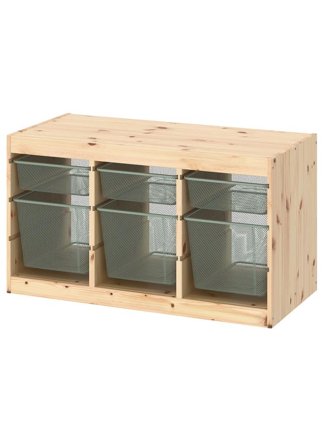 Zaboon Storage combination, light white stained pine/light green-grey, 93x44x52 cm  - Image 1