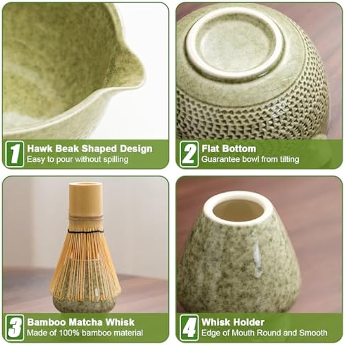Cestbella Matcha Tea Tool Japanese Whisk Set 5Pcs Handmade Matcha Ceremony Holder Traditional Tea Making Kit Ceramic Bowl Tea Sifter Powder Whisk Bamboo Scoop Brush For Tea Lovers Home Office Gift - Image 5