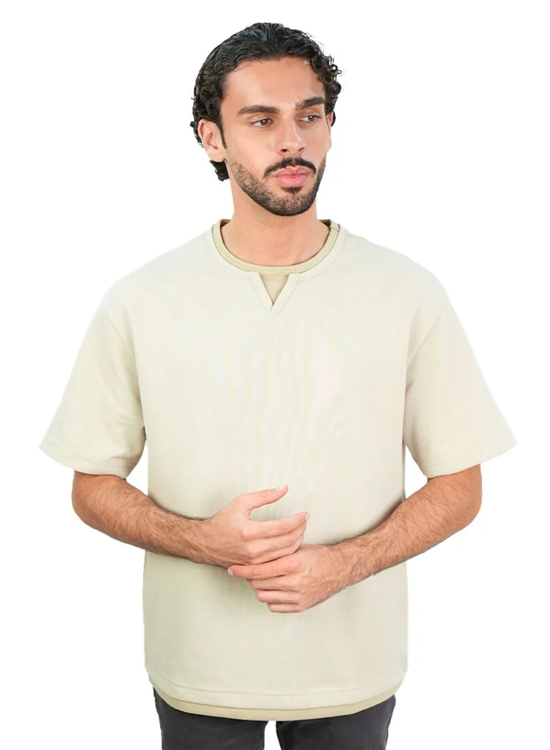 Men’s Loose Jacquard Interlock Crew Neck Short Sleeve Tee