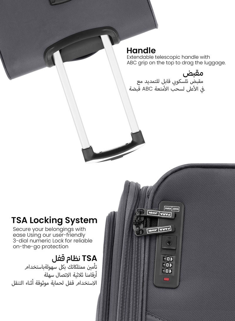 بارا جون طقم شنط سفر شادو  قطع نايلون خفيف ومتين قابل للتوسيع بعجلات مزدوجة دوارة ، ،  بوصة - رمادي - Image 4