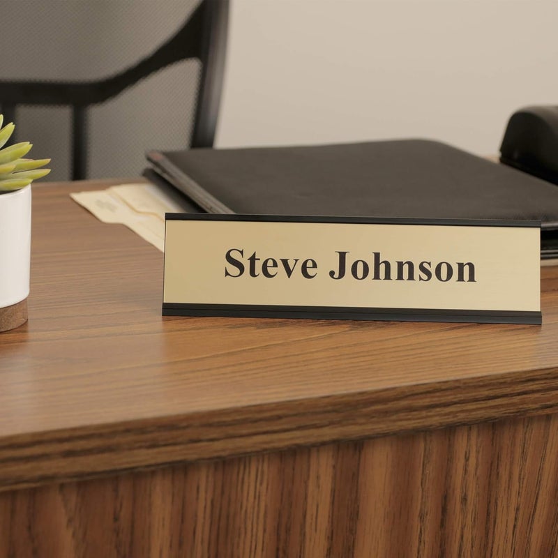 ExcelMark 2"x 8"Aluminum Name Plate Holder for Desk - Office Business Door Sign Holder - Black - Image 4