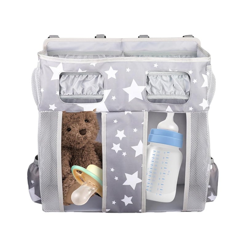 Diaper Stacker - Bedside Pockets Organizer for Baby Cribs | Nursery Pockets Stacker Large Capacity Oxford Diapers Bag for Milk Bottle Wipes Bib - Image 1