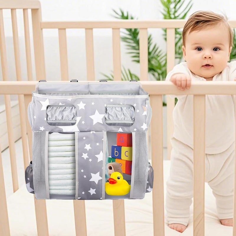Diaper Stacker - Bedside Pockets Organizer for Baby Cribs | Nursery Pockets Stacker Large Capacity Oxford Diapers Bag for Milk Bottle Wipes Bib - Image 3
