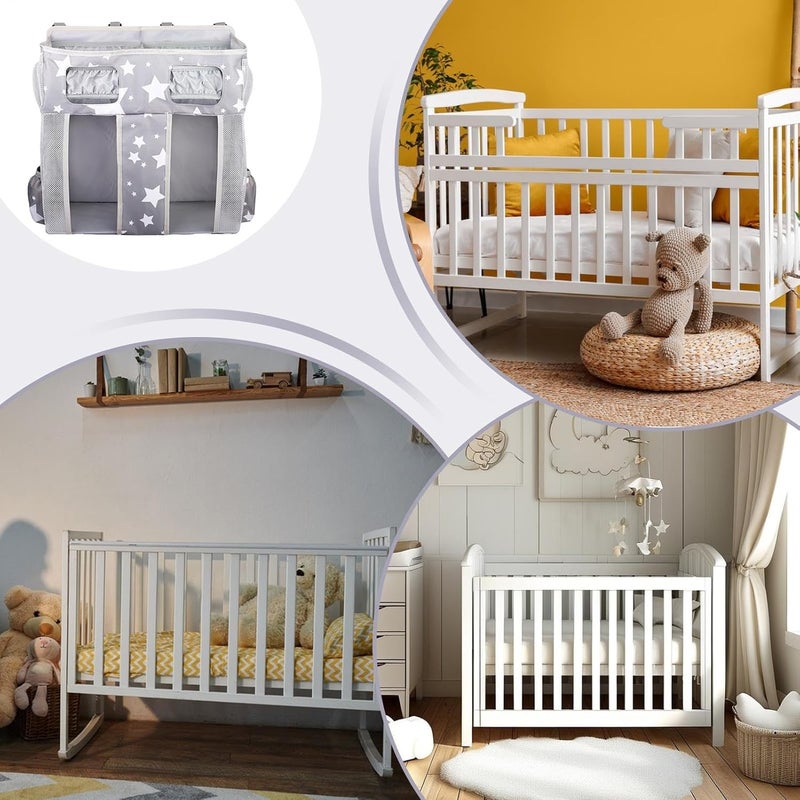 Diaper Stacker - Bedside Pockets Organizer for Baby Cribs | Nursery Pockets Stacker Large Capacity Oxford Diapers Bag for Milk Bottle Wipes Bib - Image 4