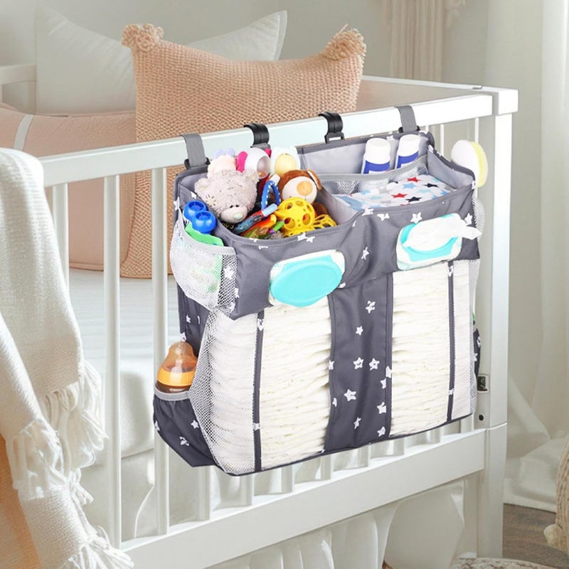 Diaper Stacker - Bedside Pockets Organizer for Baby Cribs | Nursery Pockets Stacker Large Capacity Oxford Diapers Bag for Milk Bottle Wipes Bib - Image 2