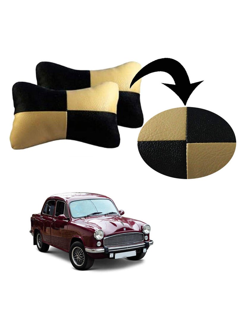 Adroitz AdroitZ Beige Leathertte Material Neck Rest Cushion in Check Design for Car _1147  - Image 1