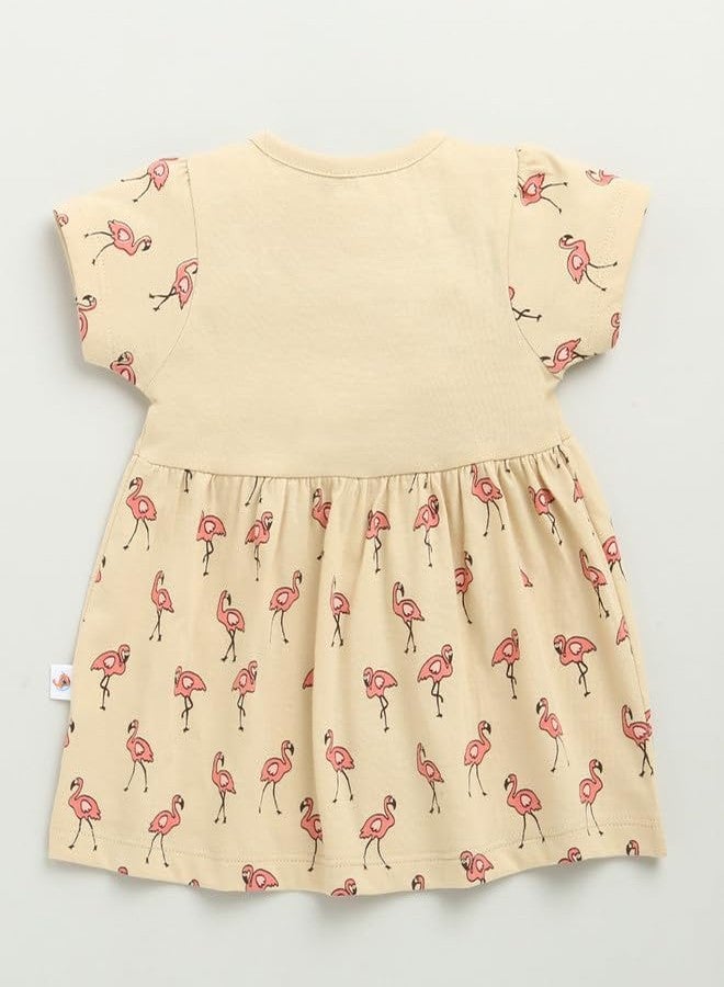 BUMZEE Baby Girls Cotton Knee Length Front Open Frock Beige - 0-3 Months - Image 2