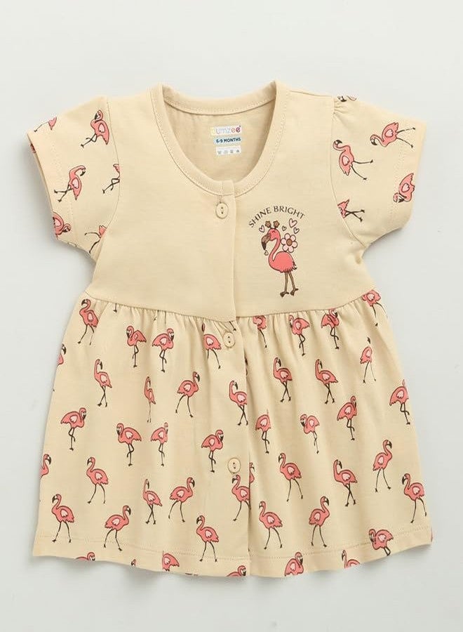 BUMZEE Baby Girls Cotton Knee Length Front Open Frock Beige - 0-3 Months - Image 4