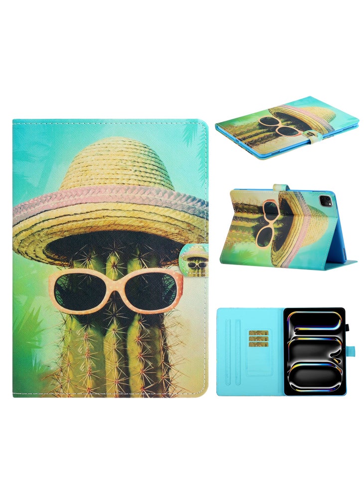 For iPad Pro 11 (2024) Case Pattern Printed Leather Tablet Cover Stand Pen Holder - Cactus - Image 1