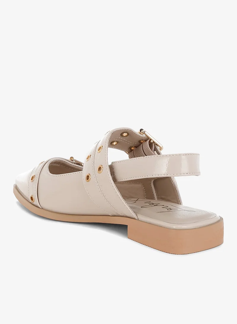 London Rag beige Eyelets & Buckle Detail Flats in Beige for Women | Best Price UAE