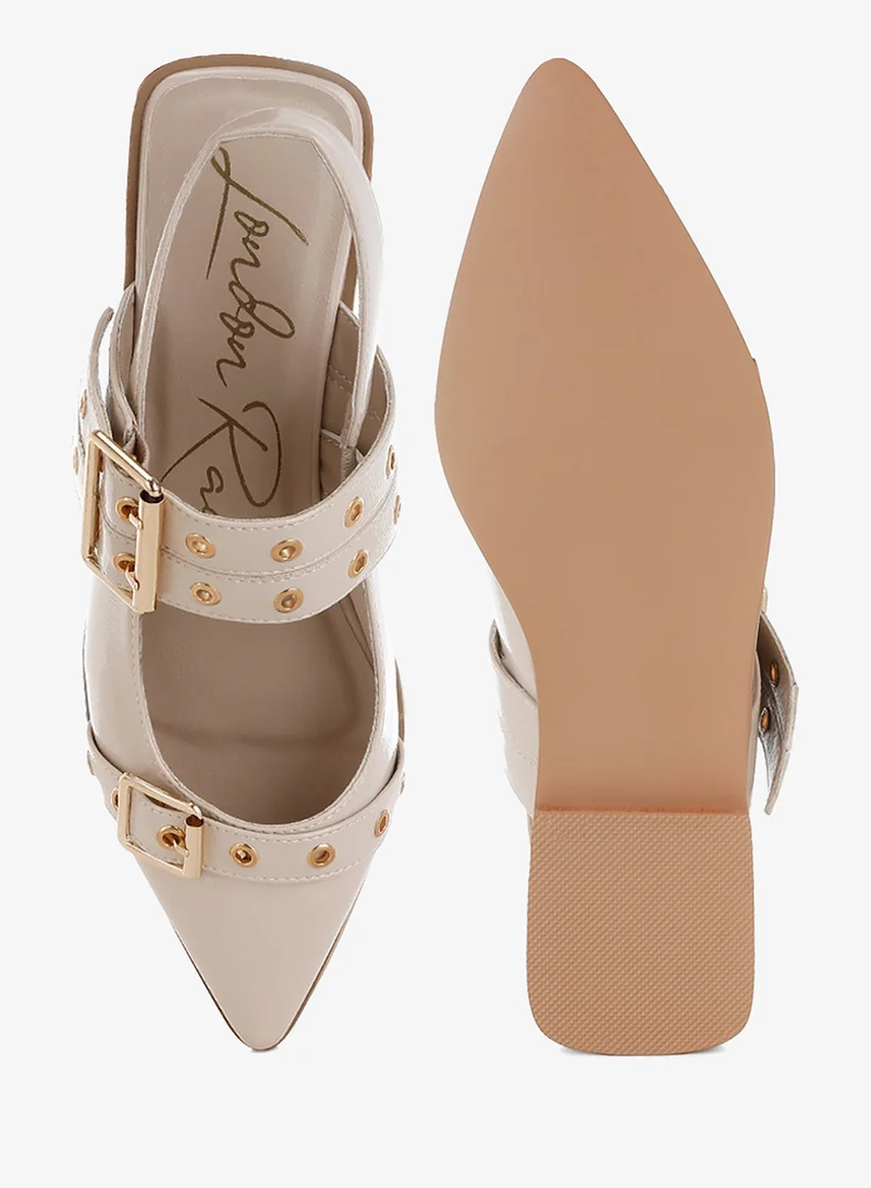 London Rag beige Eyelets & Buckle Detail Flats in Beige for Women | Best Price UAE