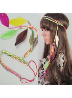 Fodattm Women Lady Bohemian Double Braided Headband Tassels Hairband Headwear Hippie Feather Headband Hair Hoop Handmade Indian Fascinator Headband Headdress Hair Bands Hair Accessories (Multicolour)  - Image 2