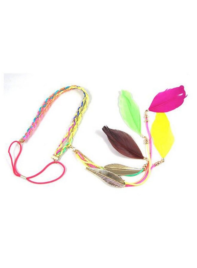 Fodattm Women Lady Bohemian Double Braided Headband Tassels Hairband Headwear Hippie Feather Headband Hair Hoop Handmade Indian Fascinator Headband Headdress Hair Bands Hair Accessories (Multicolour) - Image 3
