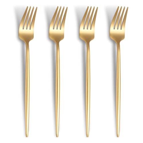 KitchEase French Style 4-Piece Dinner Fork | Stainless Steel Flatware Forks Set | Elegant Dishwasher-Safe Silverware Cutlery Set for Home, Restaurants & Gifting (Aurum Gold) - Image 1
