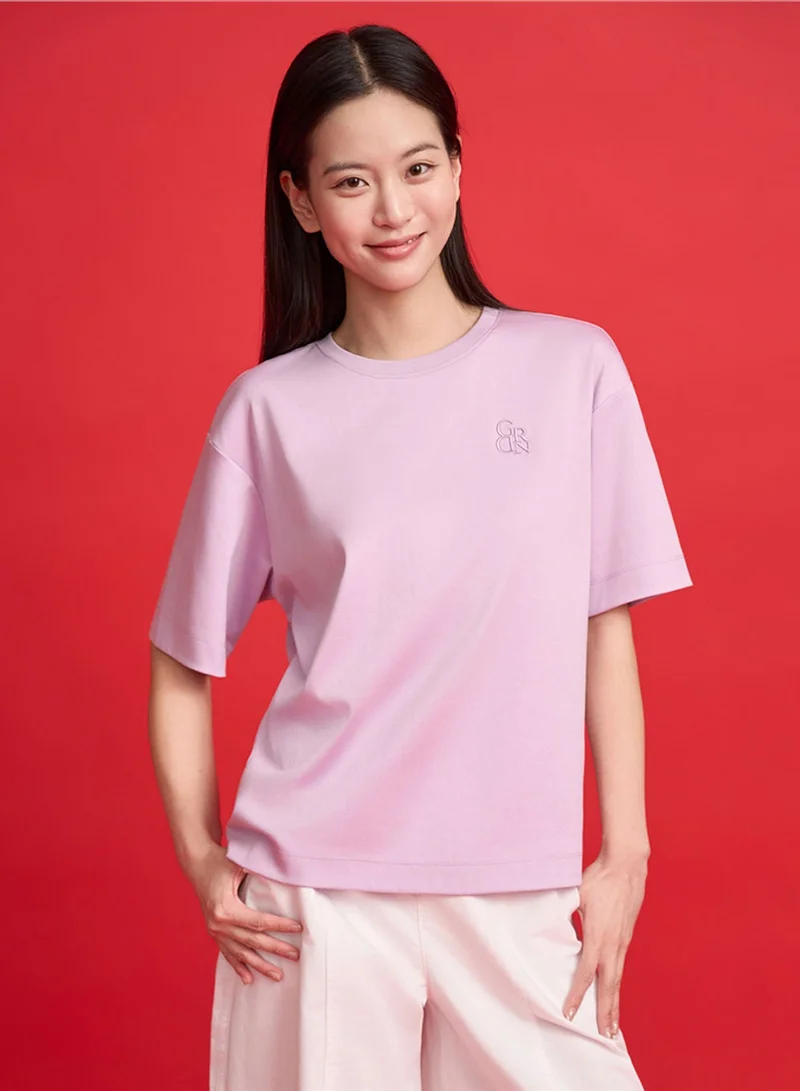GIORDANO  Women’s Embroidered Cotton Liquid Touch Tee for Women | Best Price UAE