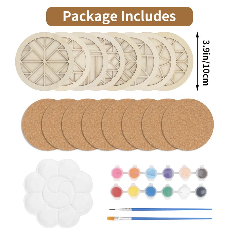 Temlum Wooden Coasters Painting Kit, Paint You Own Coaster Wooden Painting Craft Kit for Adults and Beginners Art Craft Supplies (Barn Quilt) - Image 2