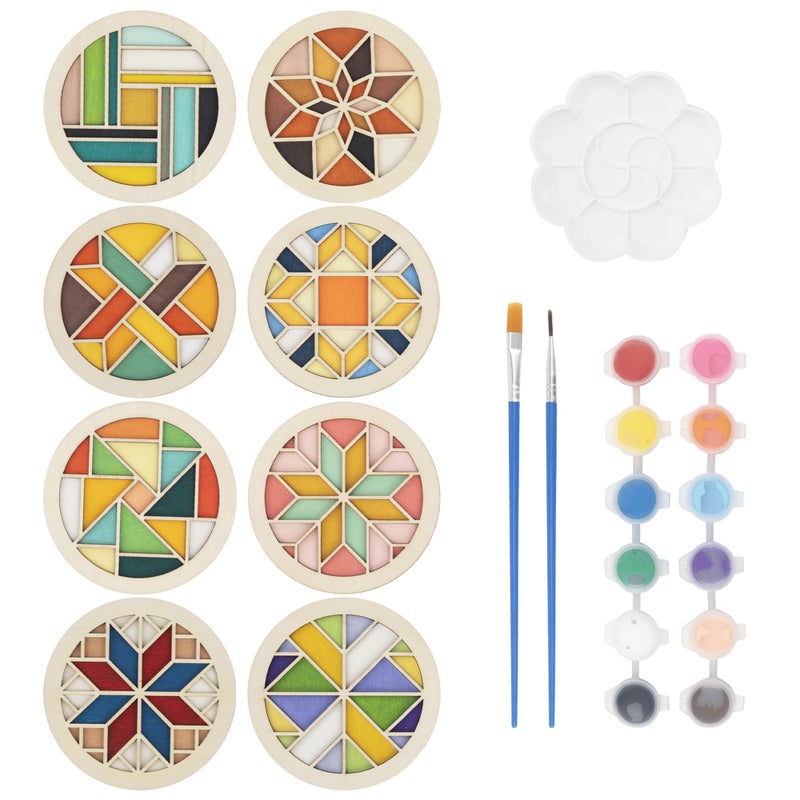 Temlum Wooden Coasters Painting Kit, Paint You Own Coaster Wooden Painting Craft Kit for Adults and Beginners Art Craft Supplies (Barn Quilt) - Image 1