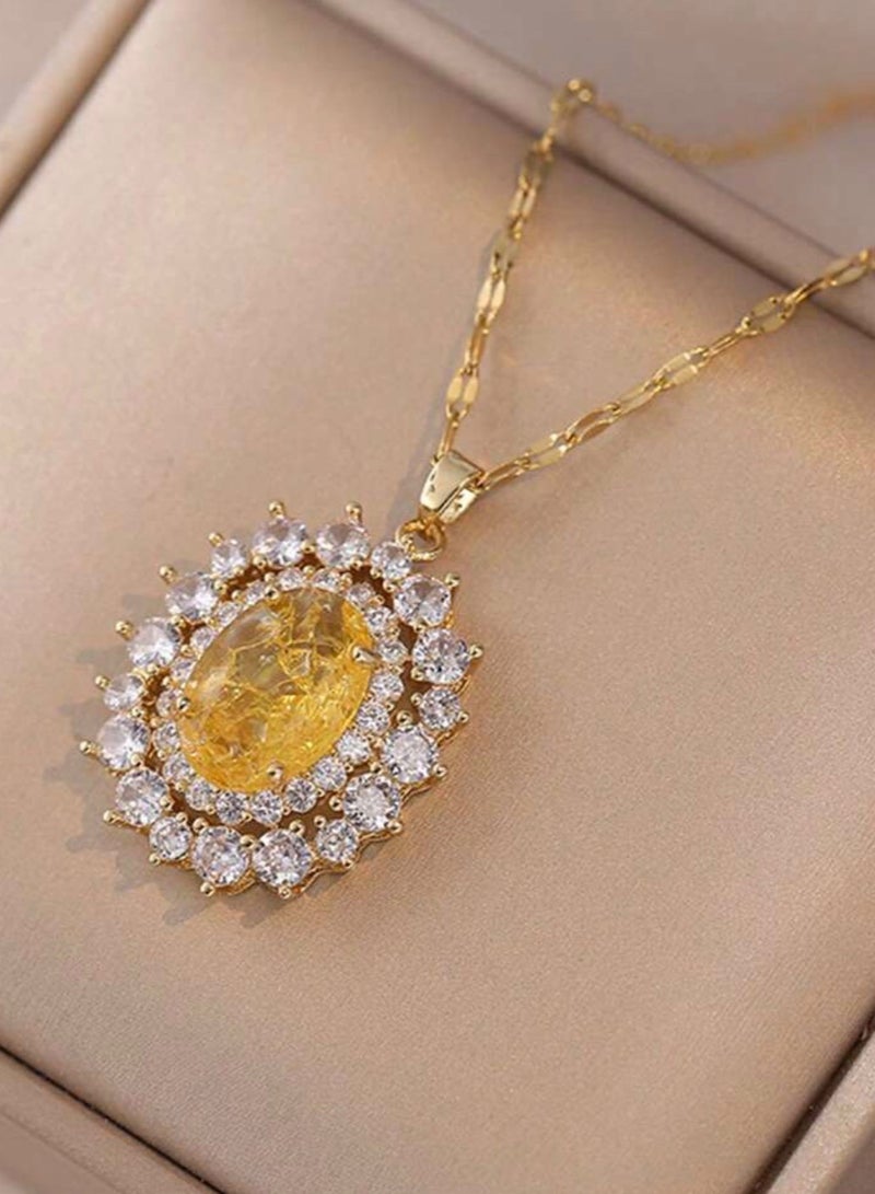 بلو لاين سلسال نسائي مصنوع من الاستانلس ستيل مطلي باللون الذهبي عيار 18 ومرصع بالزركون