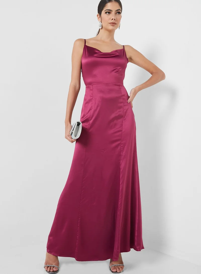 Chi Chi London Petite Satin Cowl Maxi Dress