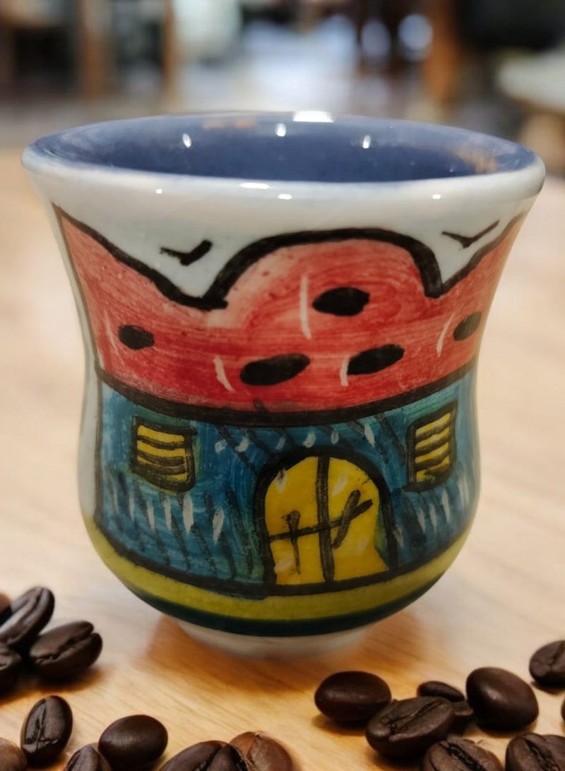 color zone pottery Arabic coffee cup, microwave safe, handmade  - Image 2