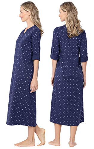 PajamaGram Women's Nightgowns & Sleepshirts - Night Gown, Navy Polka Dot, LG - Image 2