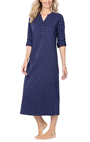 PajamaGram Women's Nightgowns & Sleepshirts - Night Gown, Navy Polka Dot, LG - Image 1