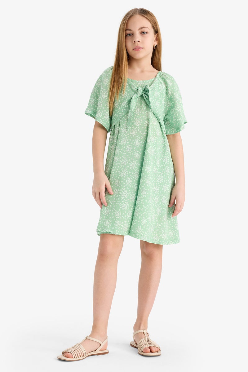DeFacto Green Girl Girl Patterned Viscose Short Sleeve Dress Casual - Image 1