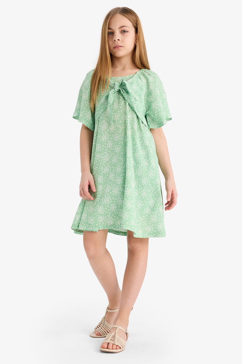 DeFacto Green Girl Girl Patterned Viscose Short Sleeve Dress Casual - Image 3