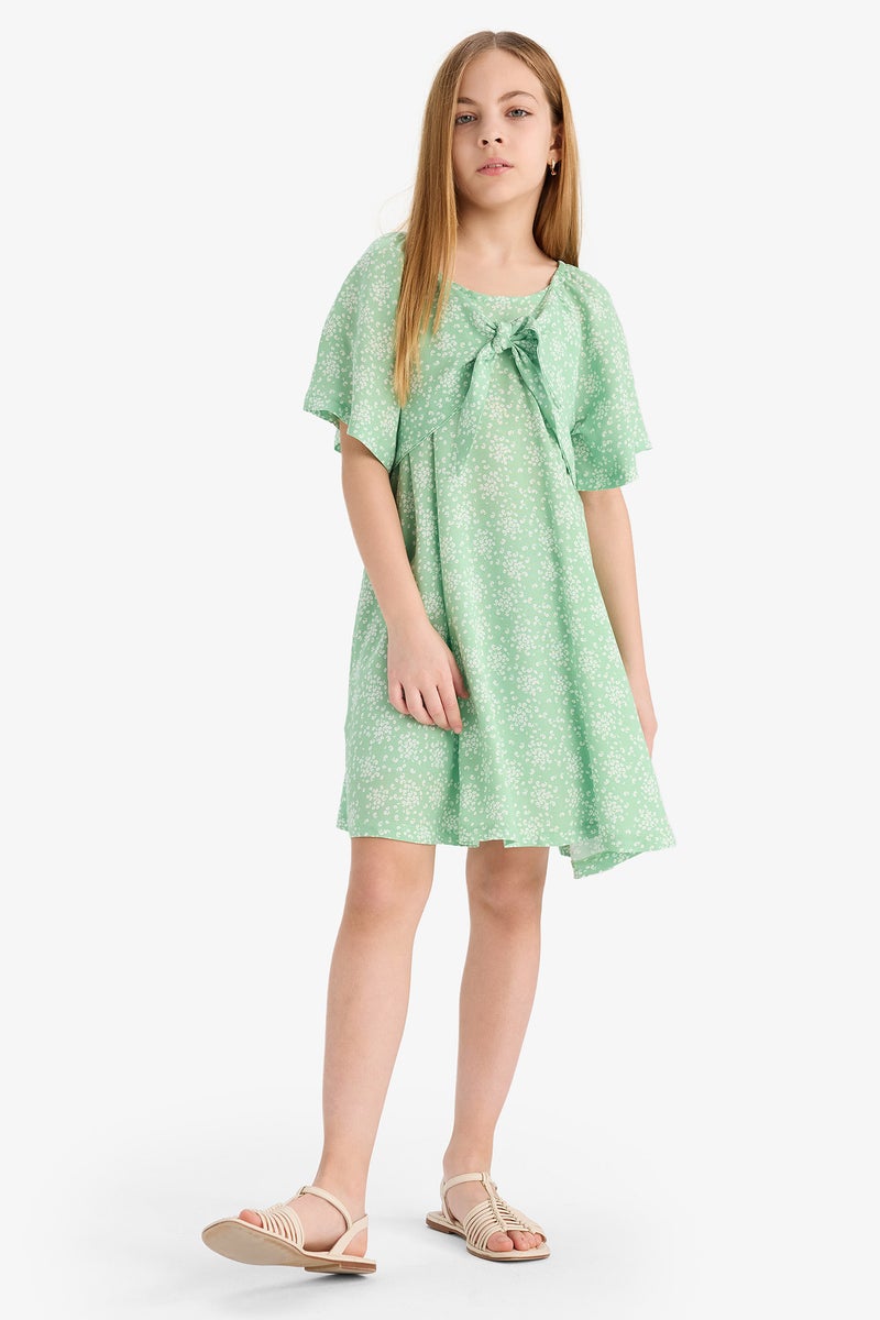 DeFacto Green Girl Girl Patterned Viscose Short Sleeve Dress Casual - Image 2