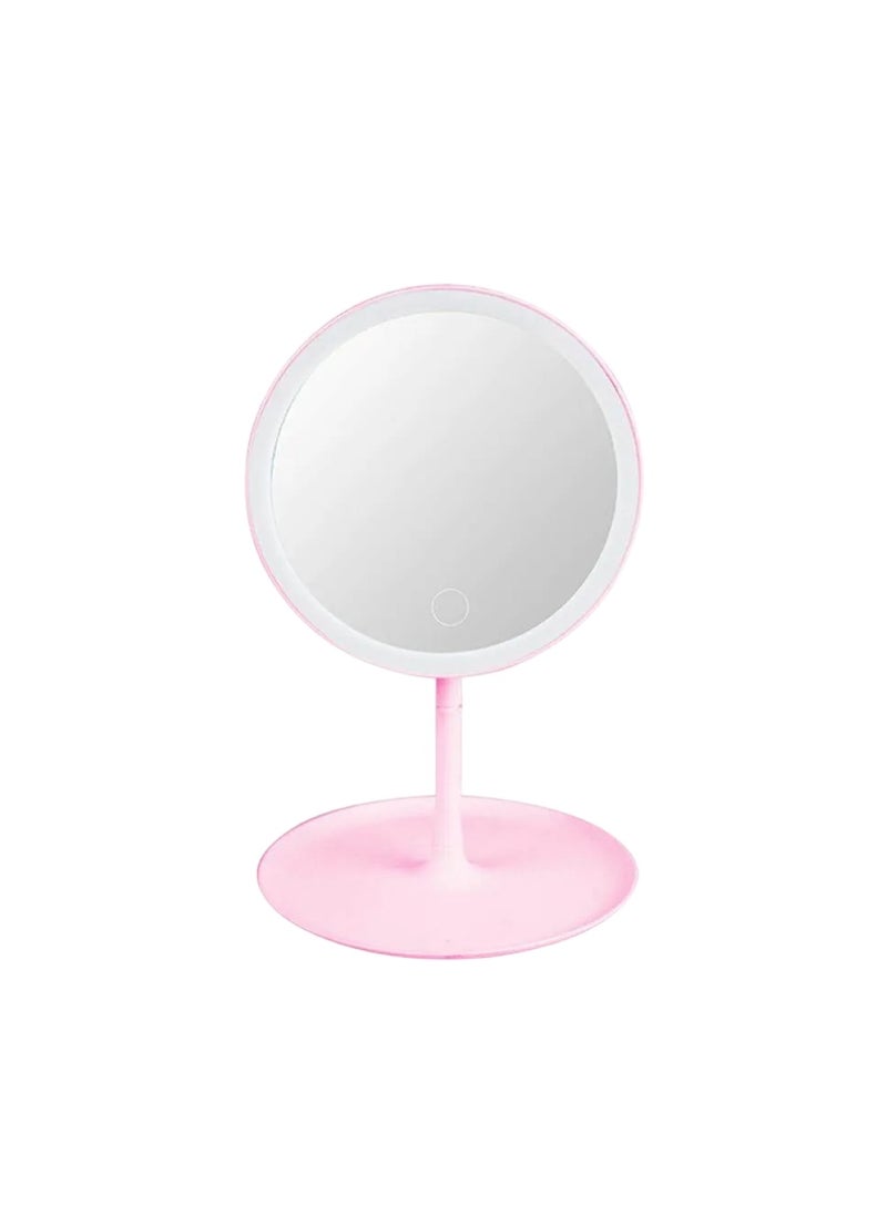 Huitich - Round Adjustable LED Makeup Mirror with Storage Tray Pink, Touch Control, Vanity Mirror - Image 1