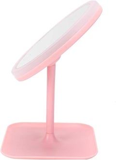 Huitich Round Adjustable LED Makeup Mirror with Storage Tray Pink, Touch Control, Vanity Mirror  - Image 2