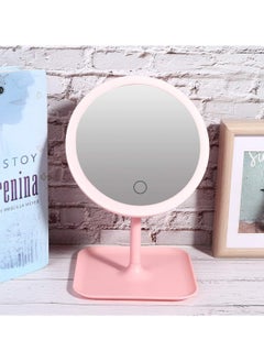 Huitich Round Adjustable LED Makeup Mirror with Storage Tray Pink, Touch Control, Vanity Mirror  - Image 3
