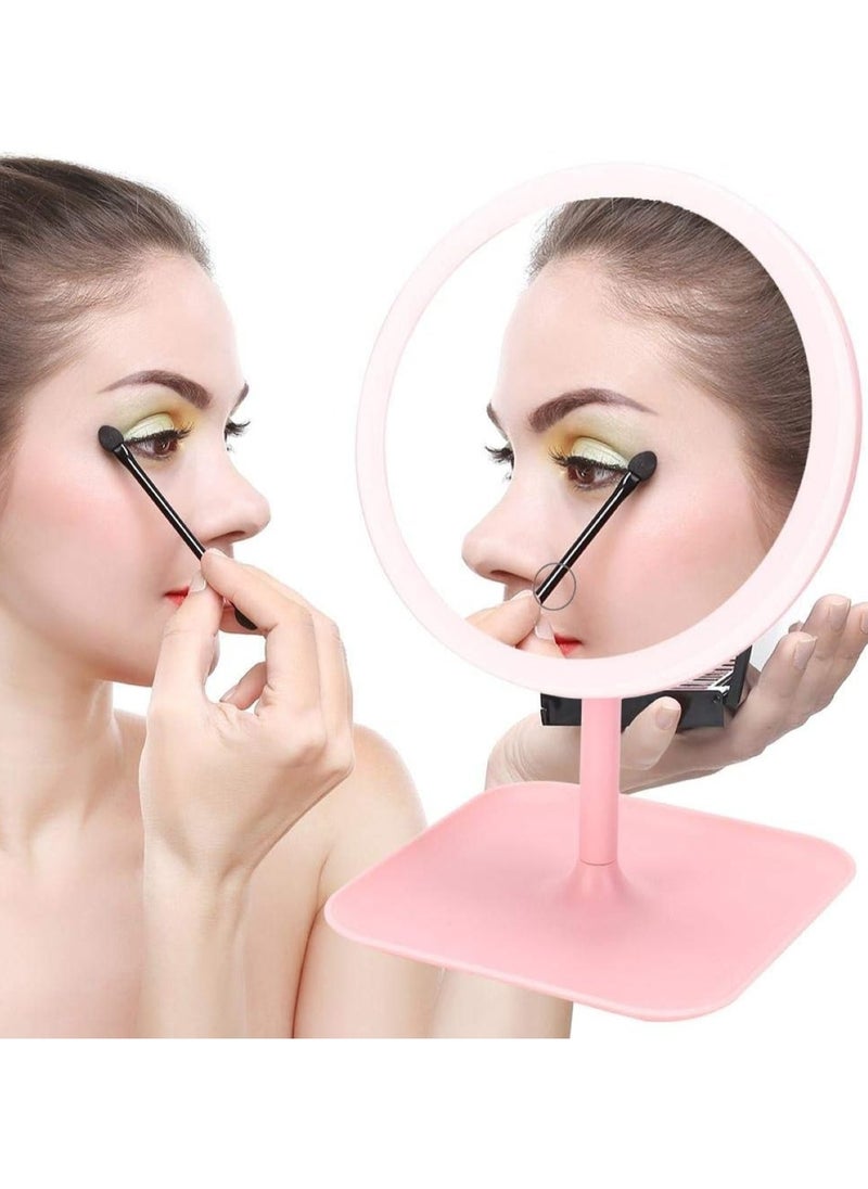 Huitich - Round Adjustable LED Makeup Mirror with Storage Tray Pink, Touch Control, Vanity Mirror - Image 1